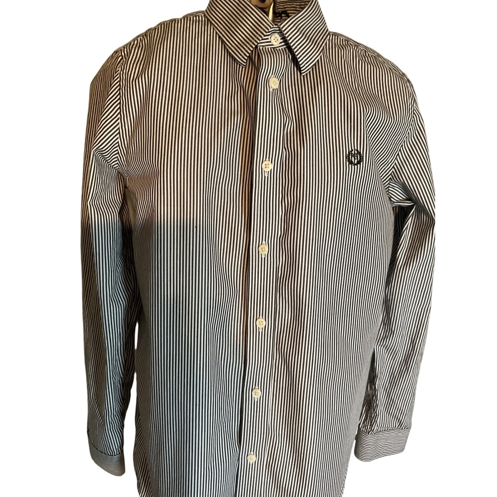 Lauren Ralph Lauren Womens Striped Button Down Shirt Navy White Size 18 Crest